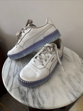 Puma Kids 3.5 White Leather Sneakers with Purple Gradient Sole